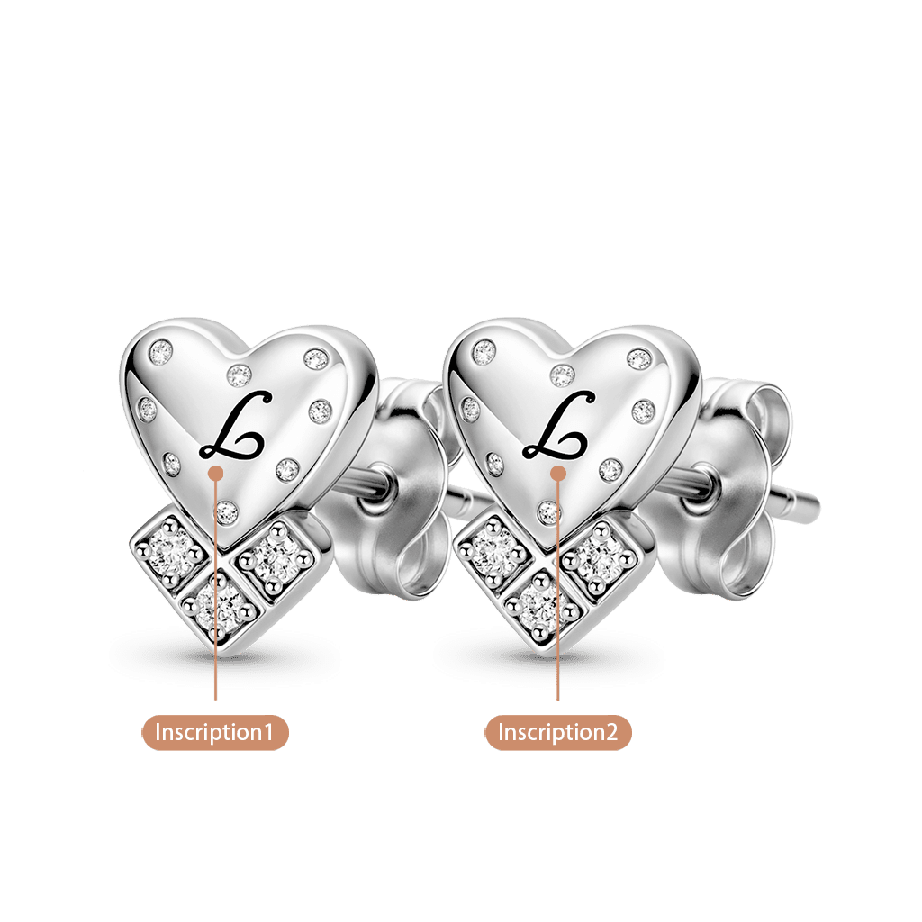 Gnoce Personalized Inscription Double Heart Studs_3
