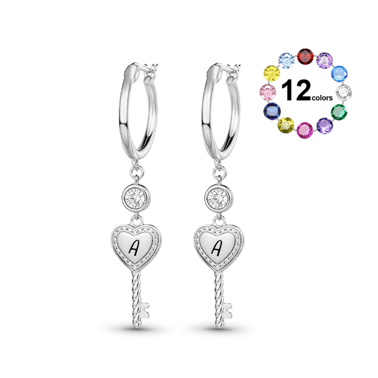 Gnoce Personalized Heart Key Hoop Earrings_1