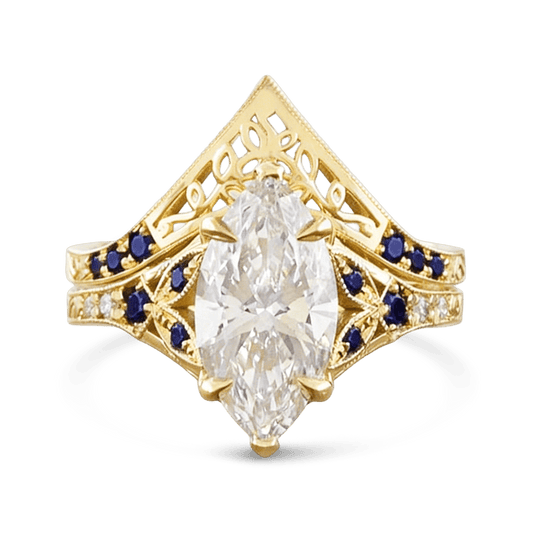 Gnoce Filigree Marquise-cut Engagement Ring Set_1