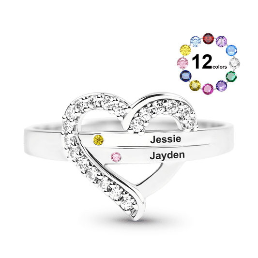 Gnoce Personalized Birthstone Heart Ring with Up to 3 Names_1