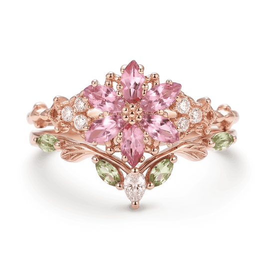 Gnoce Nature-Inspired Flower Pink Engagement Ring Set_1