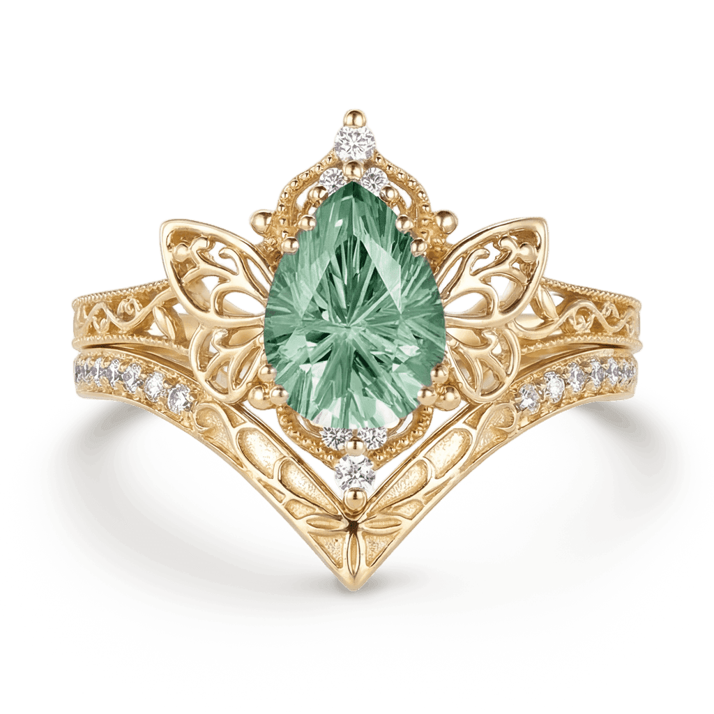 Gnoce Inspired Fairy Butterfly Vintage Engagement Ring Set_1