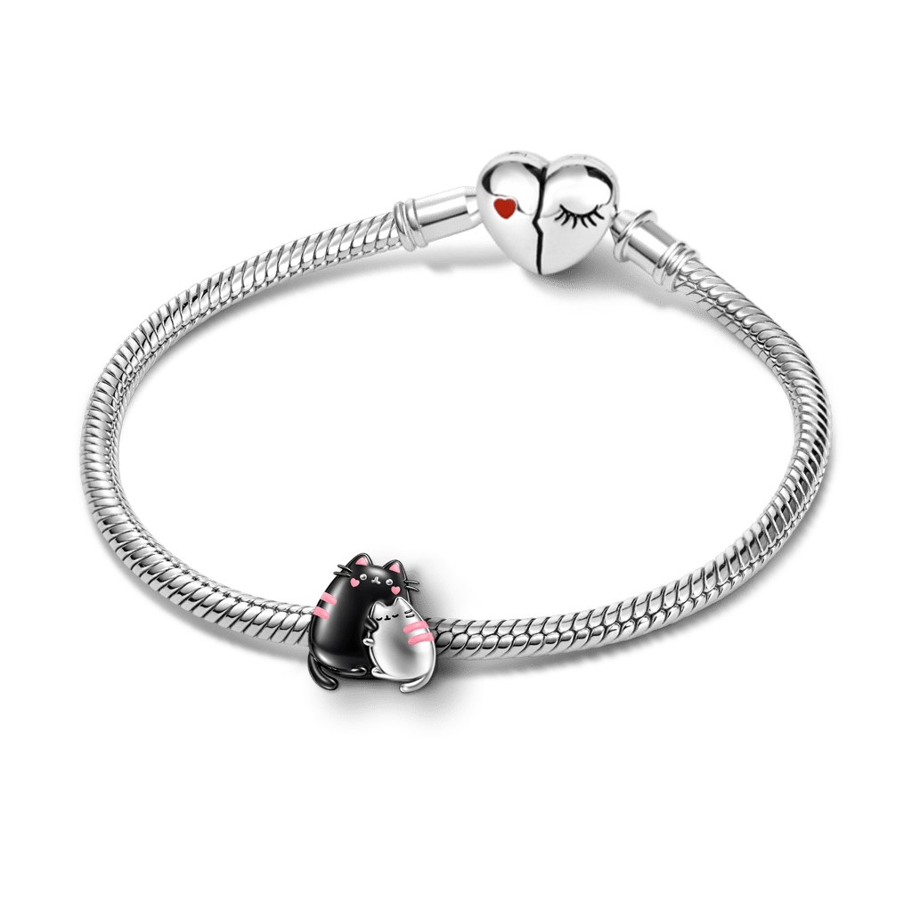 Gnoce Cat Mother & Baby Hug Charm Platinum-plated Silver Blend_3