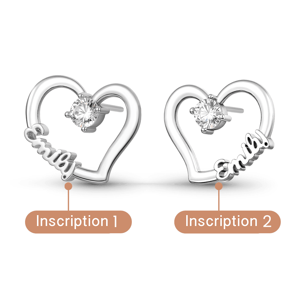 Gnoce Personalized Heart Name Earrings with Custom Birthstone_3