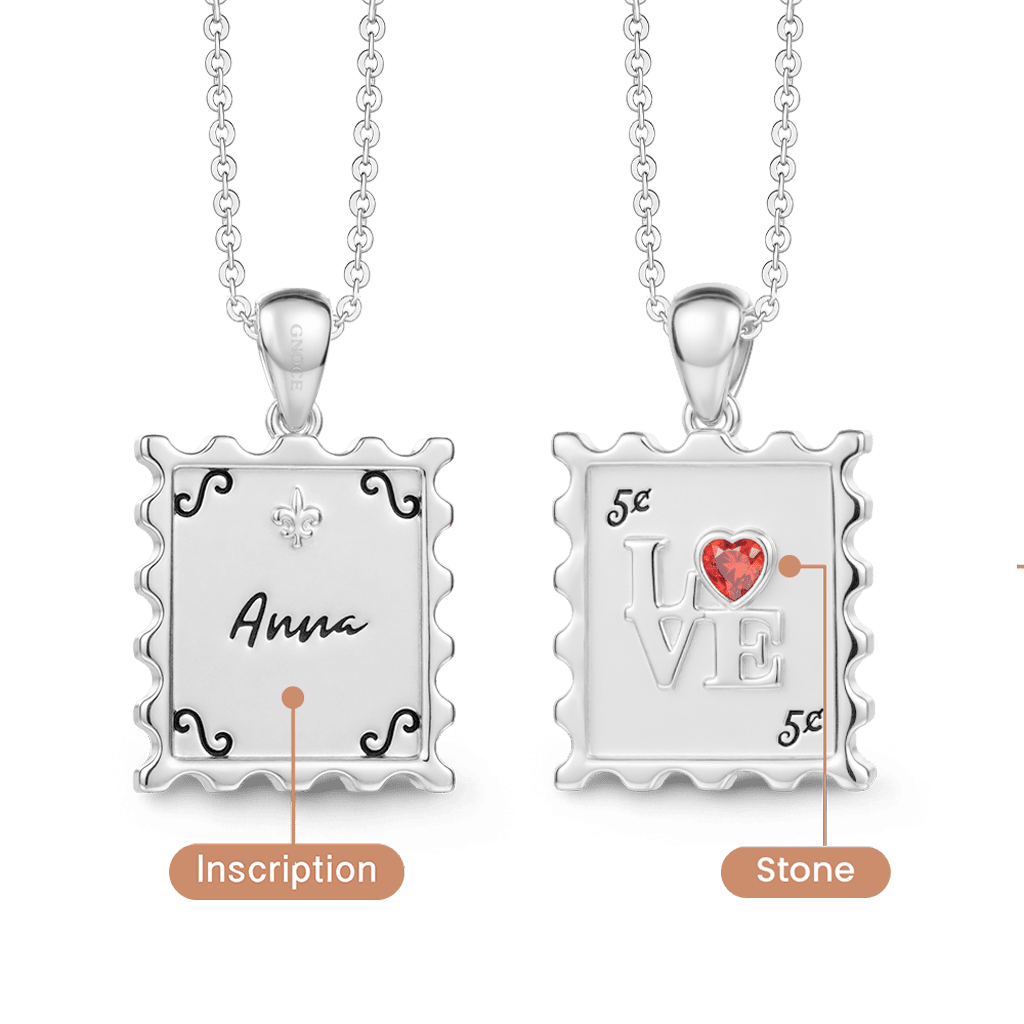 Gnoce Custom Stamp Love Necklace with Personalized Inscription & Birthstone_3