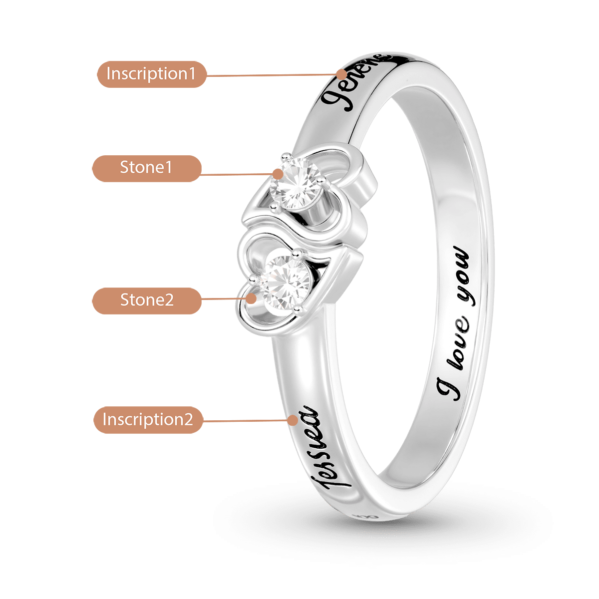Gnoce Personalized Two Hearts Birthstone Ring - Custom Name & Love Message Band_3