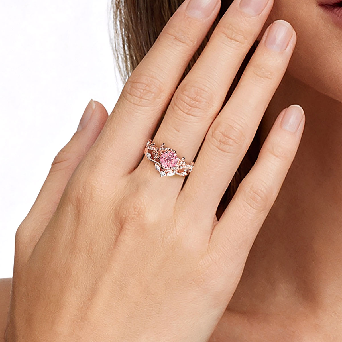 Gnoce Nature-Inspired Flower & Vine Engagement Ring Set_3