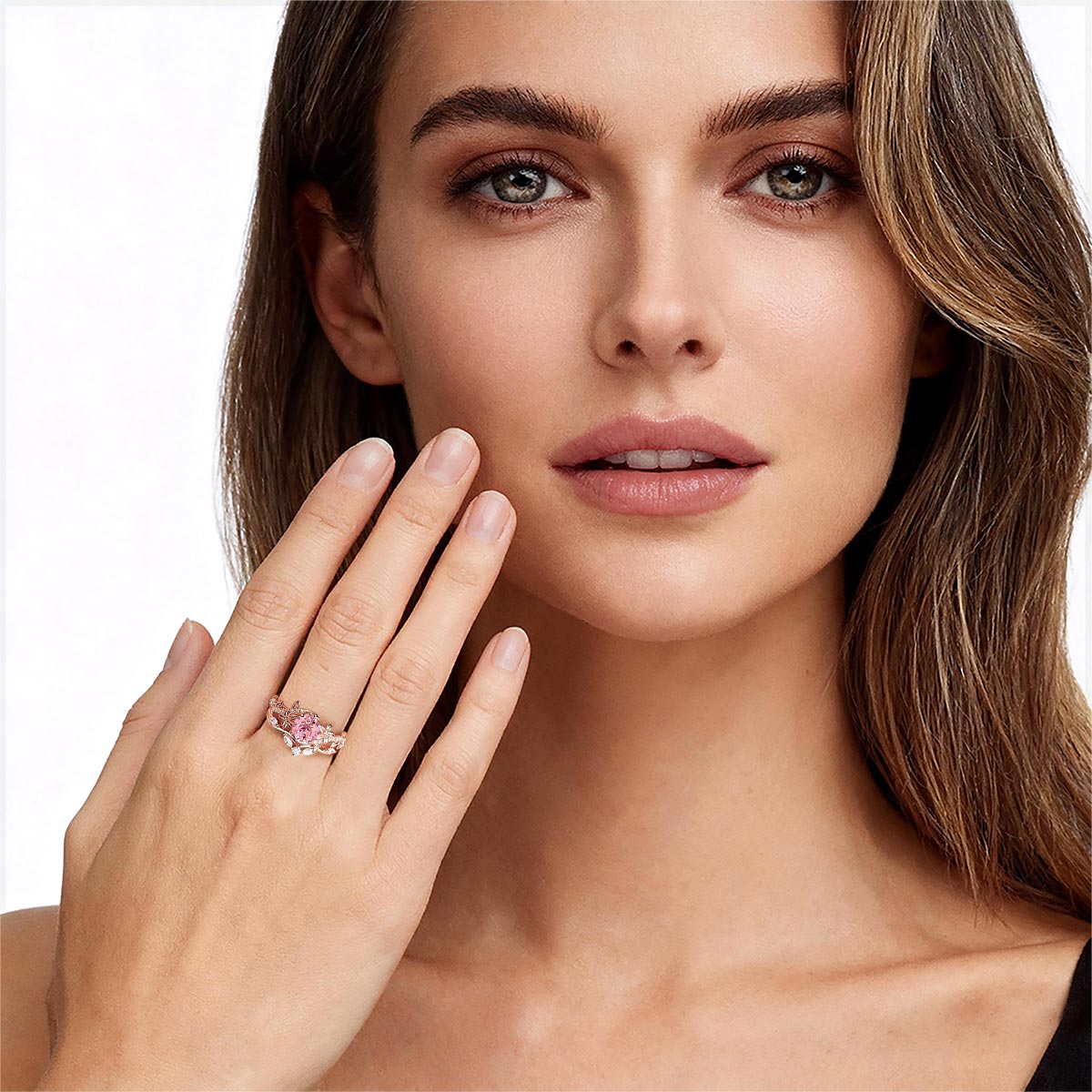 Gnoce Nature-Inspired Flower & Vine Engagement Ring Set_4