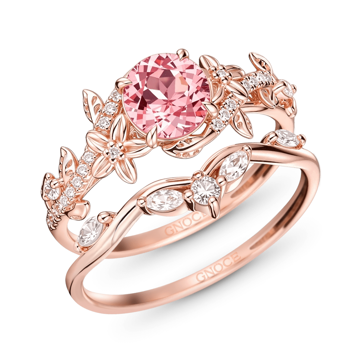 Gnoce Nature-Inspired Flower & Vine Engagement Ring Set_2