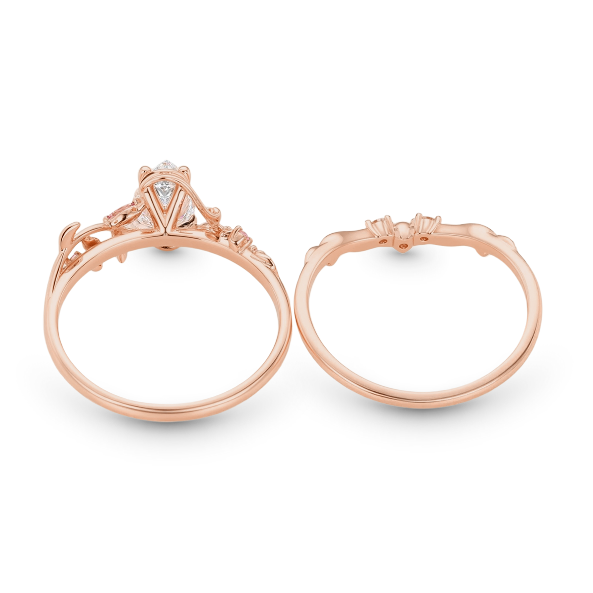 Gnoce Nature-Inspired Leaf Pear-Cut Engagement Ring Set_5