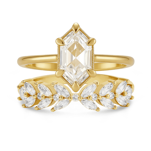Gnoce Wheat Ears Long Hexagon-Cut Engagement Ring Set_1