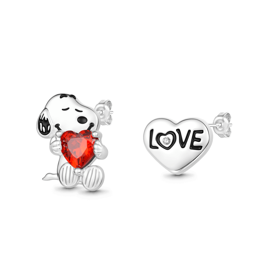 Gnoce Peanuts Snoopy Embrace Love Heart Stud Earrings_1