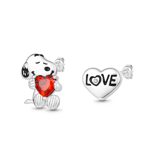 Gnoce Peanuts Snoopy Embrace Love Heart Stud Earrings_1