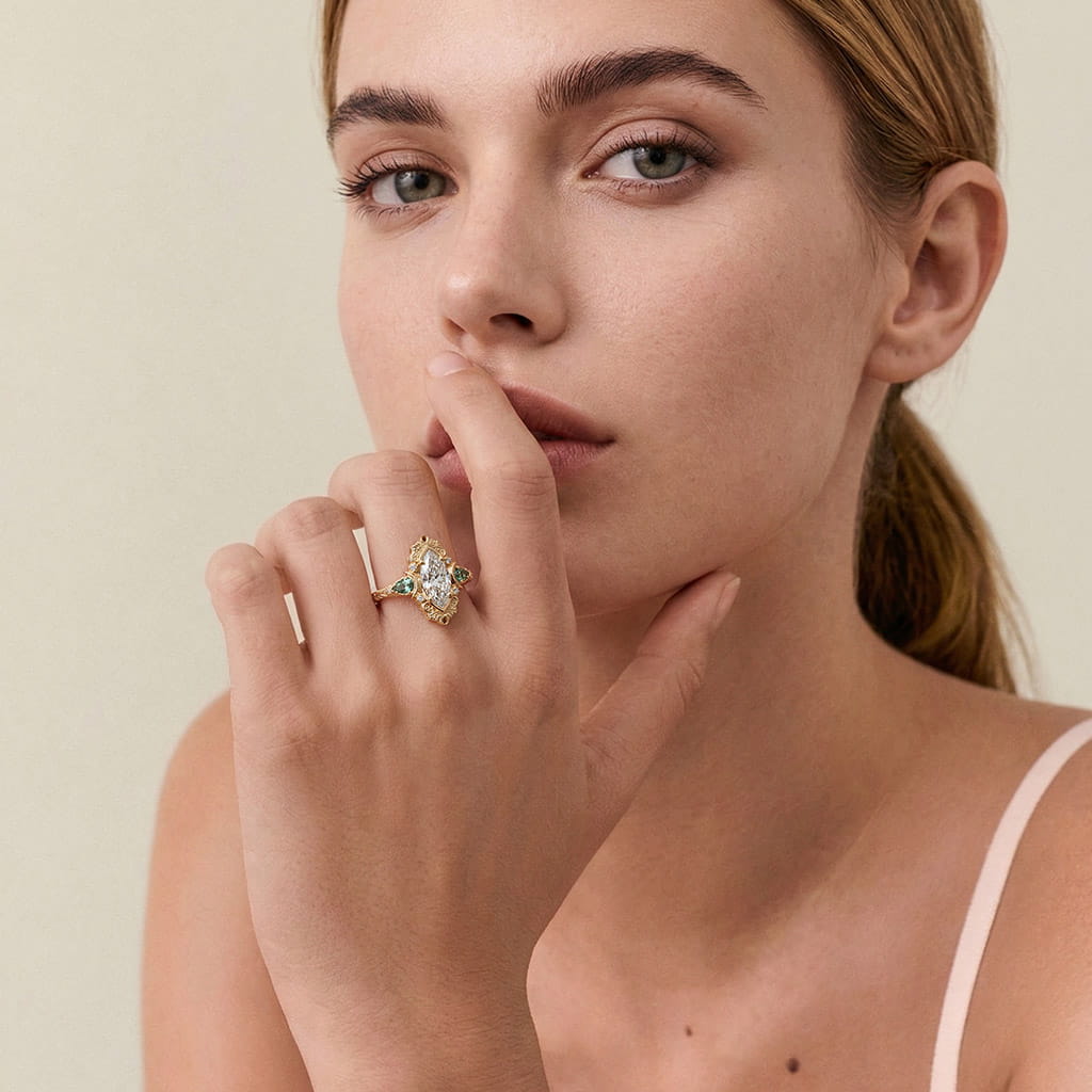 Gnoce Retro Style Moon Marquise-Cut Engagement Ring_3