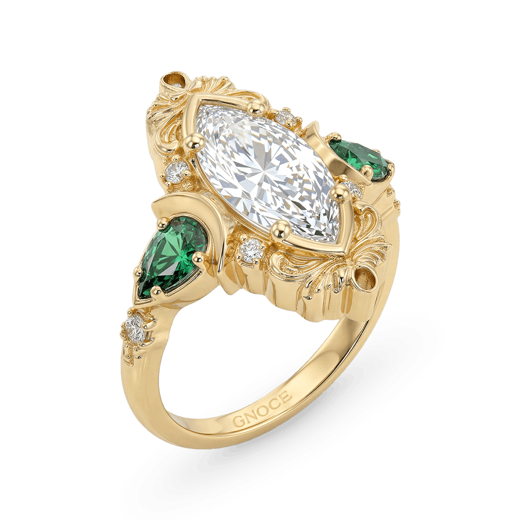 Gnoce Retro Style Moon Marquise-Cut Engagement Ring_4