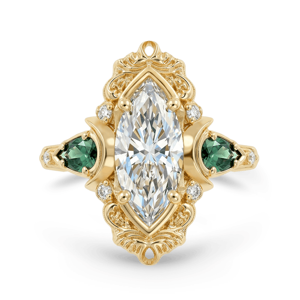 Gnoce Retro Style Moon Marquise-Cut Engagement Ring_1
