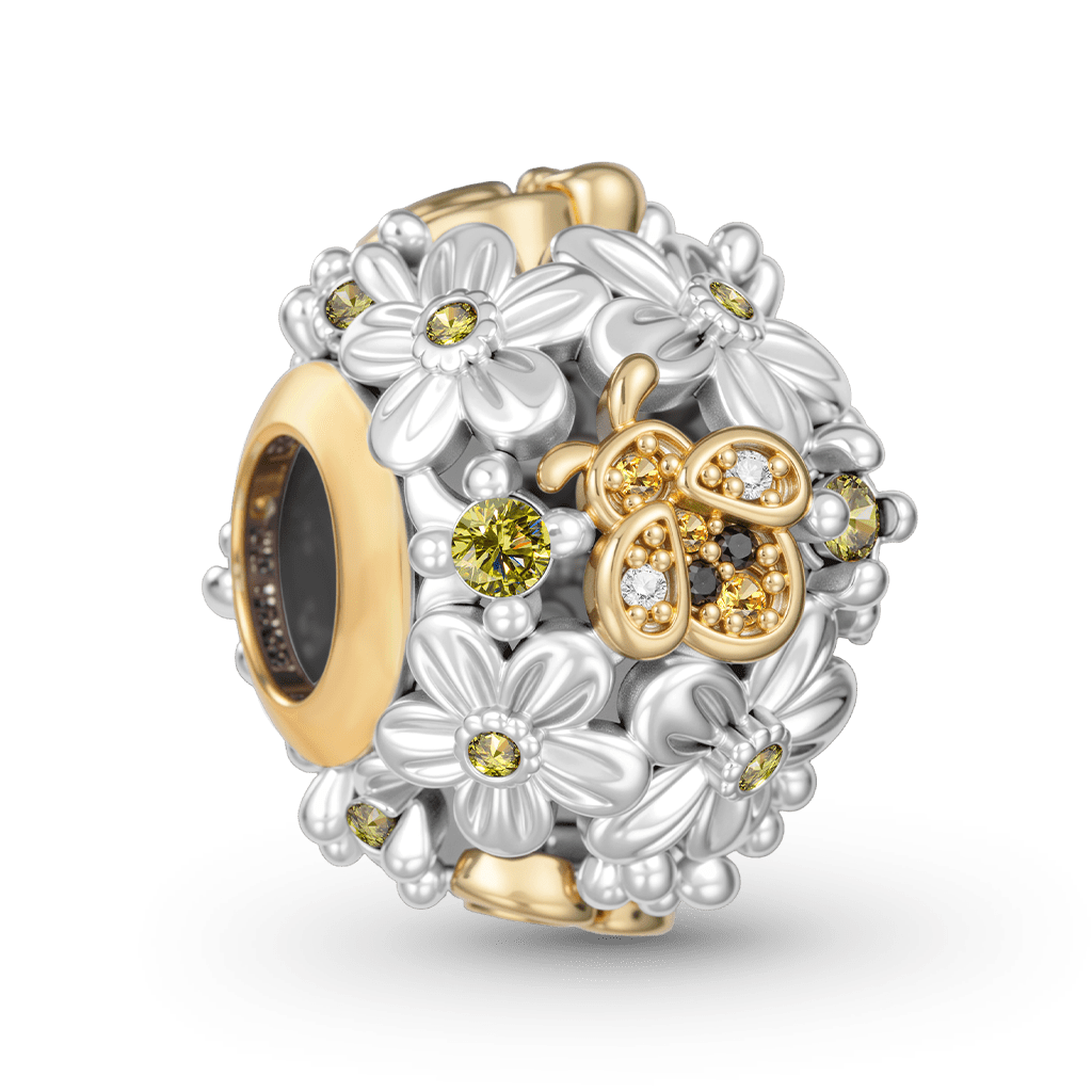 Gnoce Bee Flower Charm Platinum-plated Silver Blend_5