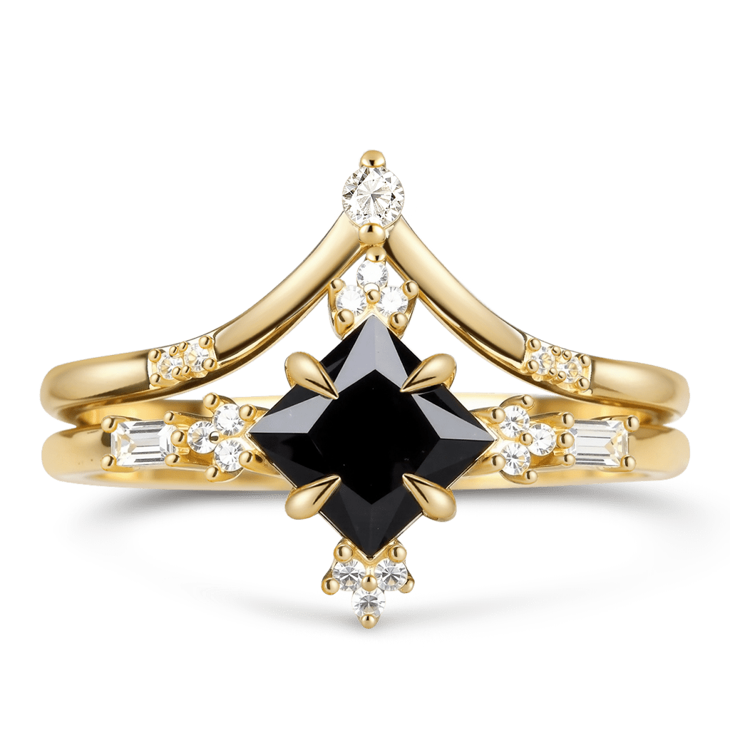 Gnoce Two-Tone Inlay Princess-Cut Stackable Ring Set_4