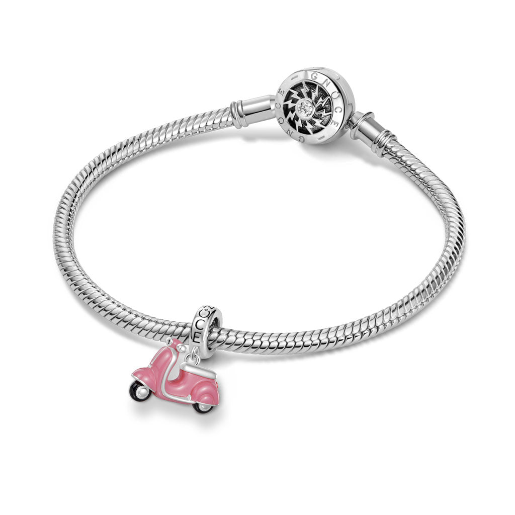 Gnoce Pink Motorcycle Charm Platinum-plated Silver Blend_3