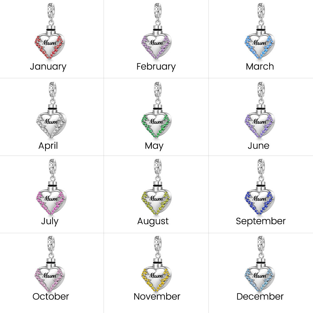 Gnoce Heart Urn Ashes Birthstone Charm Platinum-plated Silver Blend_8