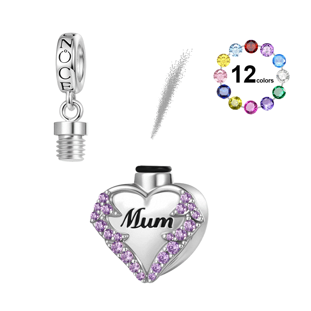 Gnoce Heart Urn Ashes Birthstone Charm Platinum-plated Silver Blend_1
