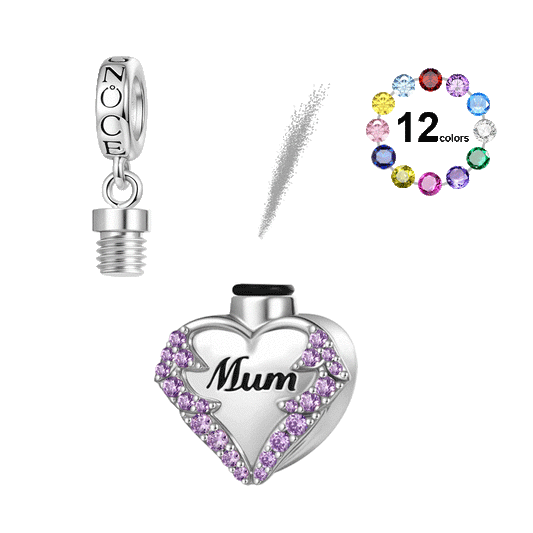 Gnoce Heart Urn Ashes Birthstone Charm Platinum-plated Silver Blend_1