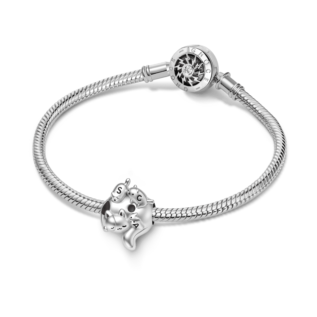 Gnoce Mother Cat & Kittens Engravable Charm Platinum-plated Silver Blend_4