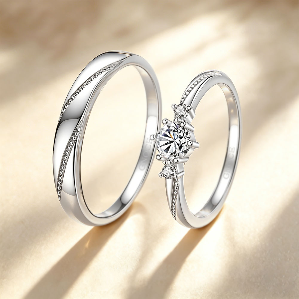 Gnoce 'Love At First Sight' Adjustable Diamond Couple Rings_4