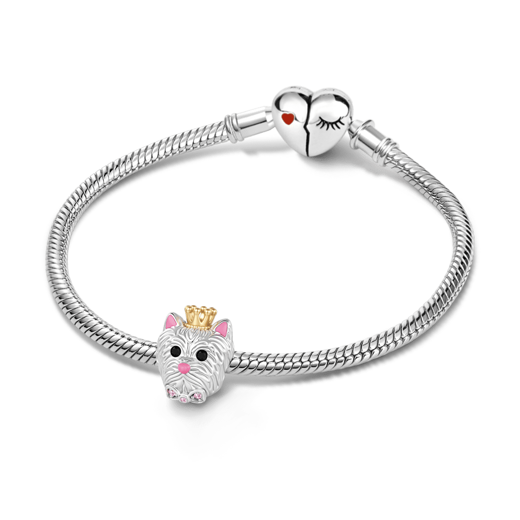 Gnoce Dog Head Engravable Charm Platinum-plated Silver Blend_3