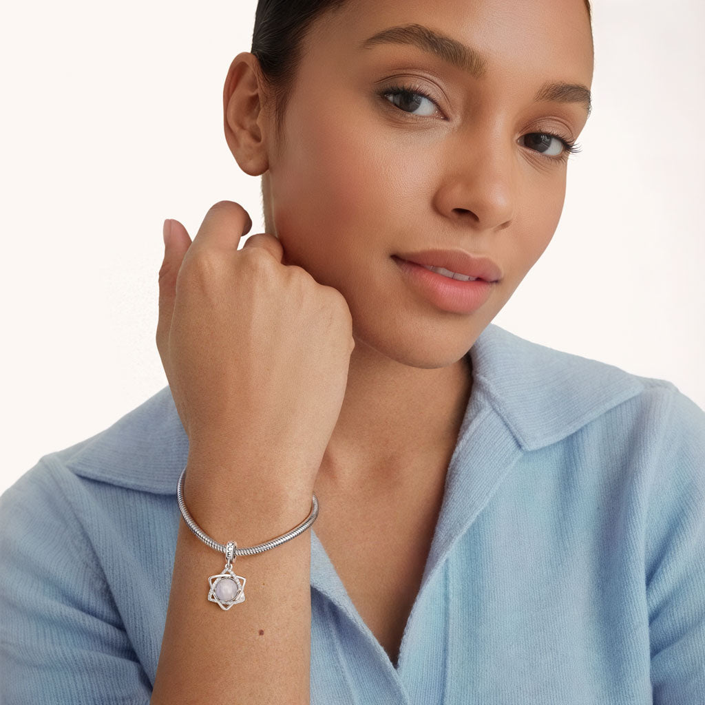Gnoce Hexagon Star Engravable Charm Platinum-plated Silver Blend_5