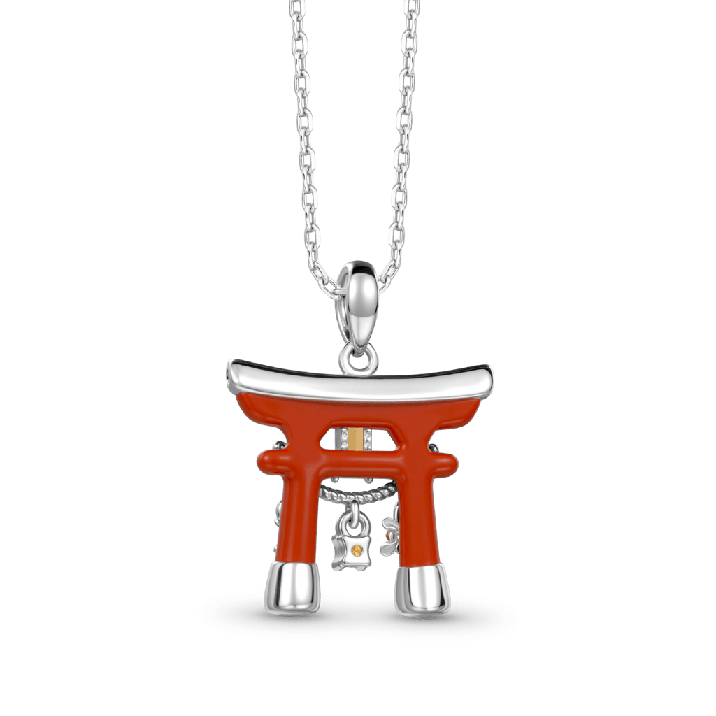 Gnoce Japanese Torii Gate Pendant Necklace Platinum-plated Silver Blend_5