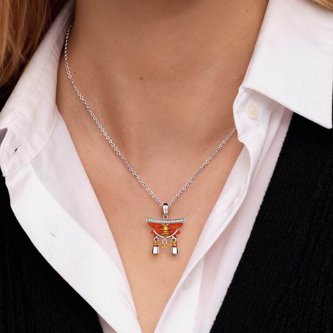 Gnoce Japanese Torii Gate Pendant Necklace Platinum-plated Silver Blend_2