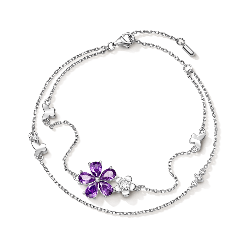 Gnoce Flower & Butterfly Chain Bracelet Platinum-plated Silver Blend_1