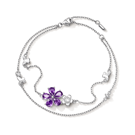 Gnoce Flower & Butterfly Chain Bracelet Platinum-plated Silver Blend_1