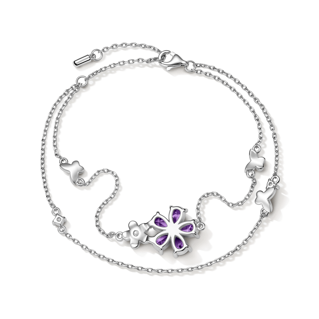 Gnoce Flower & Butterfly Chain Bracelet Platinum-plated Silver Blend_4