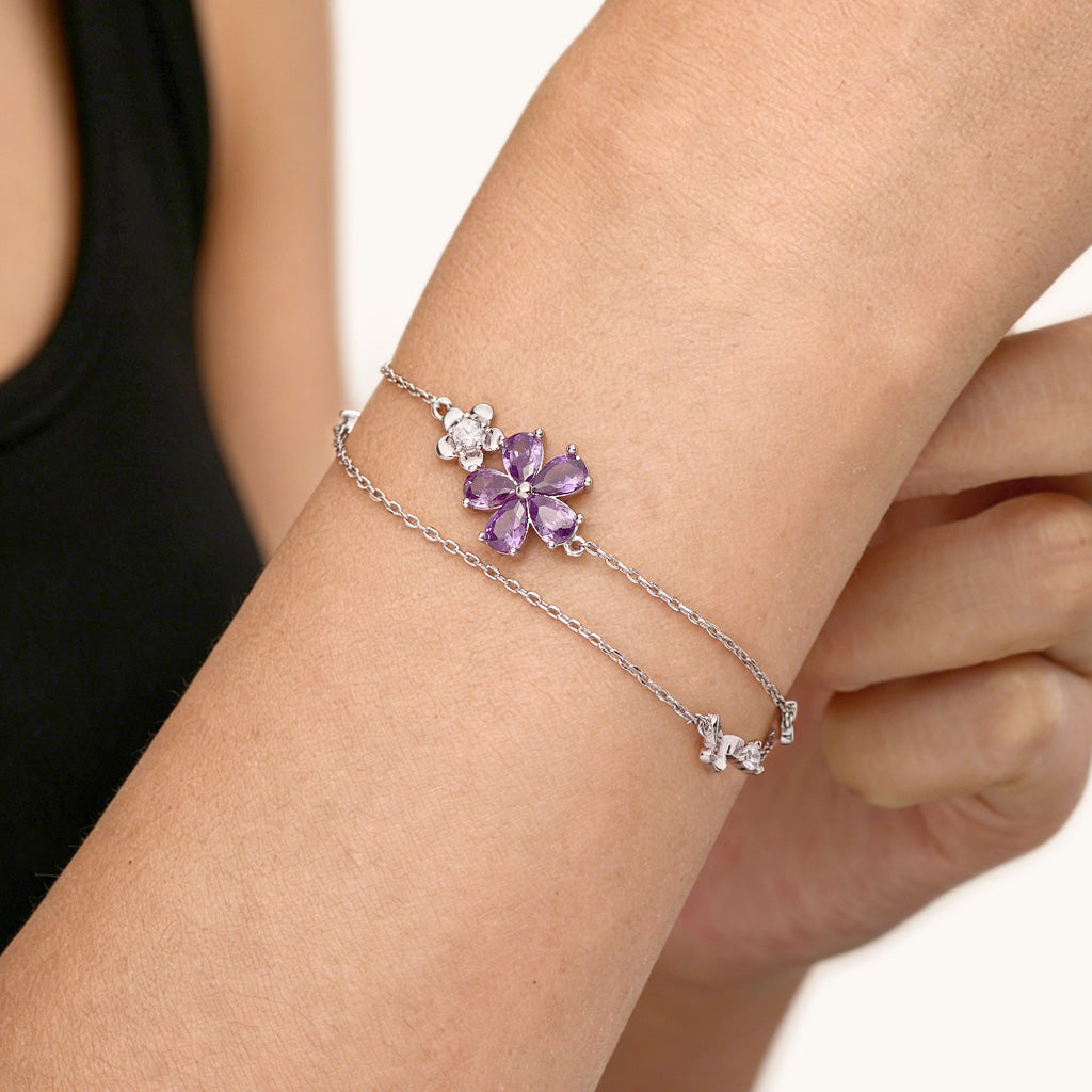 Gnoce Flower & Butterfly Chain Bracelet Platinum-plated Silver Blend_2