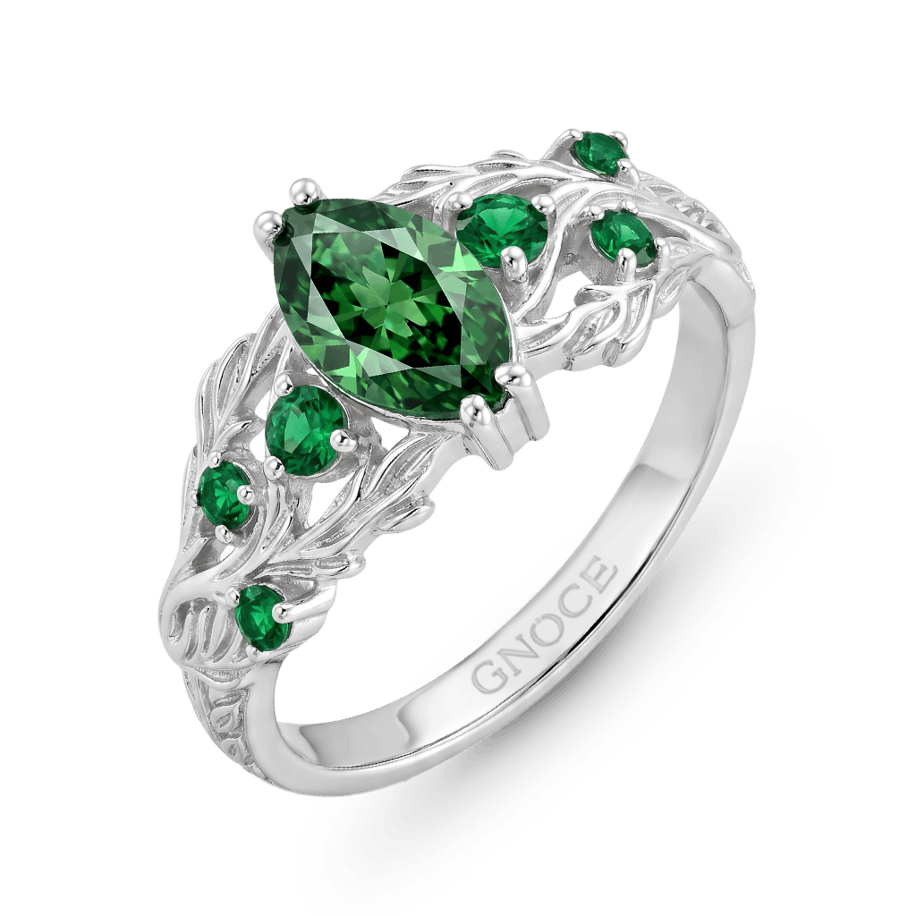 Gnoce Vine Green Marquise-Cut Engagement Ring Platinum-plated Silver Blend_4