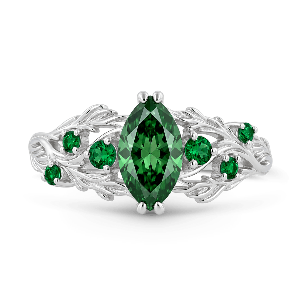 Gnoce Vine Green Marquise-Cut Engagement Ring Platinum-plated Silver Blend_1