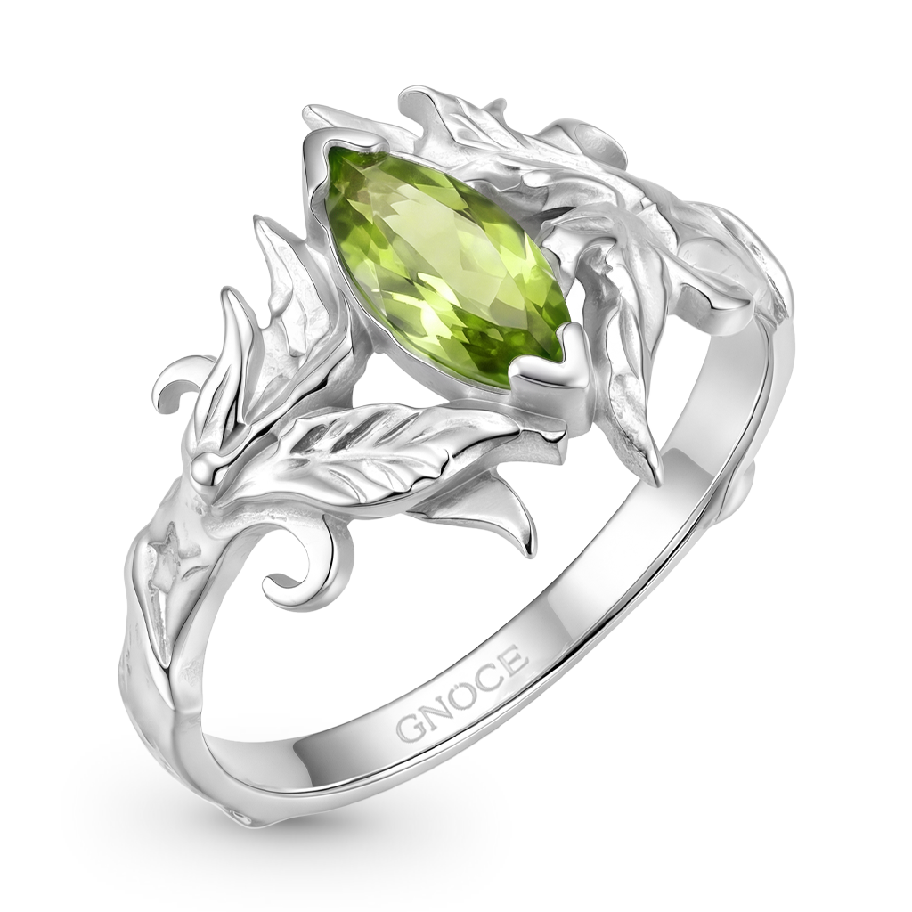Gnoce Leaf & Vine Marquise-Cut Engagement Ring Platinum-plated Silver Blend_4