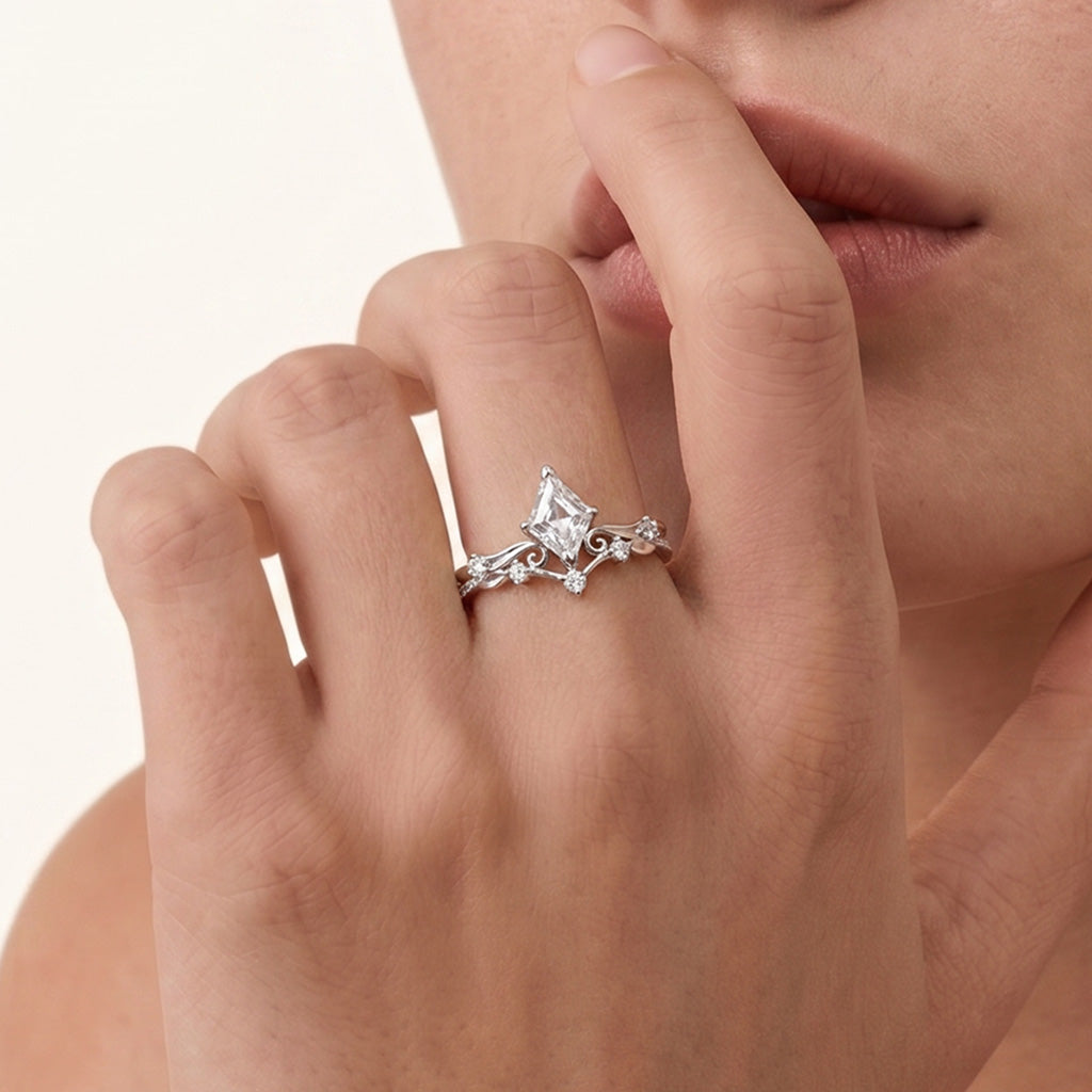 Gnoce Leaf & Vine  Diamond-cut Engagement Ring Platinum-plated Silver Blend_2