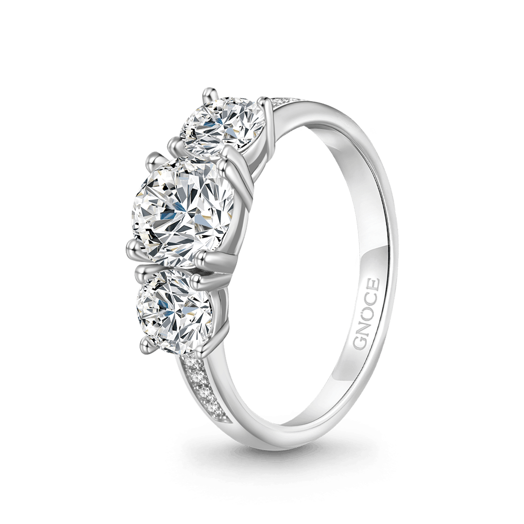 Gnoce 0.7 Ct Round VVS Moissanite Three-Stone Ring_2