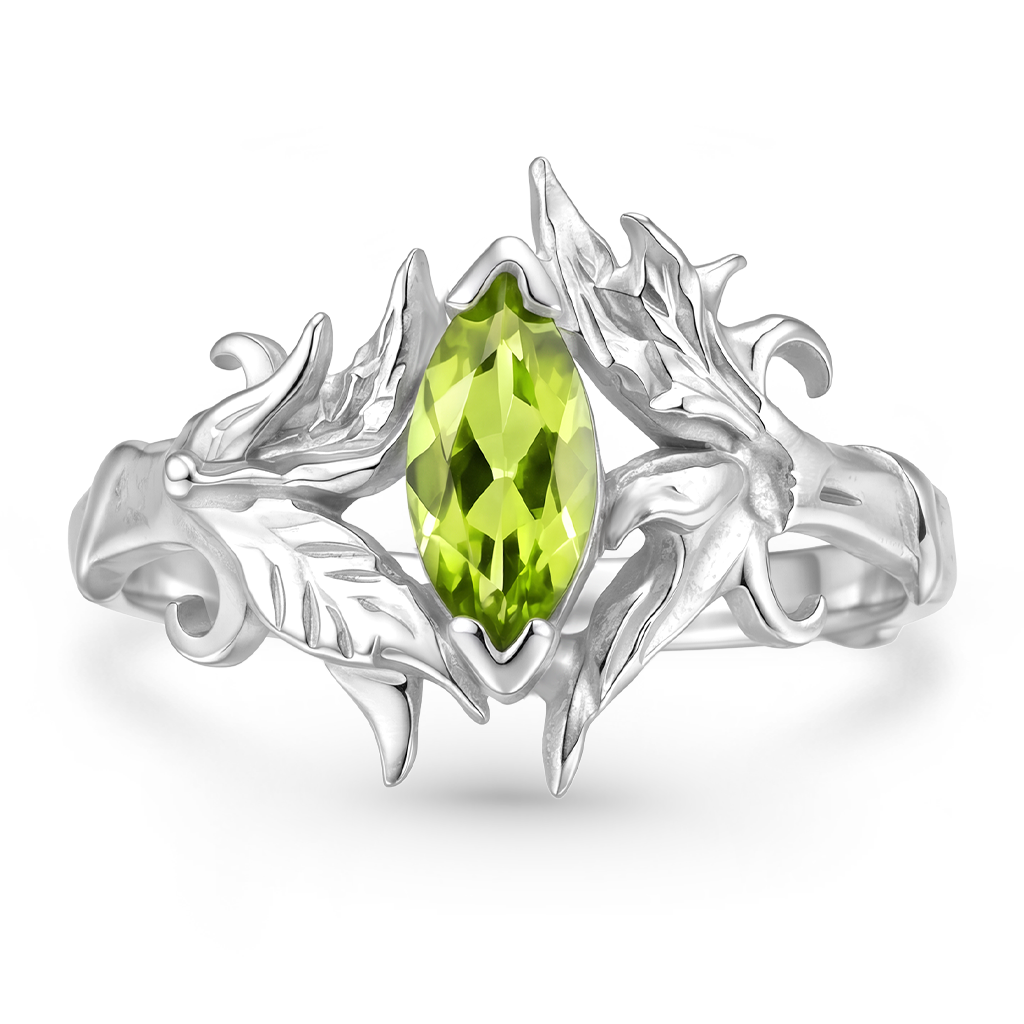 Gnoce Leaf & Vine Marquise-Cut Engagement Ring Platinum-plated Silver Blend_1