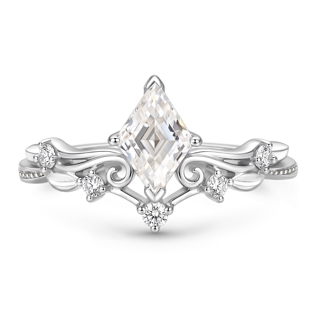 Gnoce Leaf & Vine  Diamond-cut Engagement Ring Platinum-plated Silver Blend_1