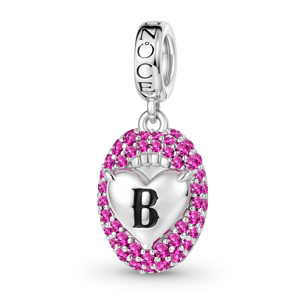 Gnoce Open Mouth Heart Engravable Charm Platinum-plated Silver Blend_1