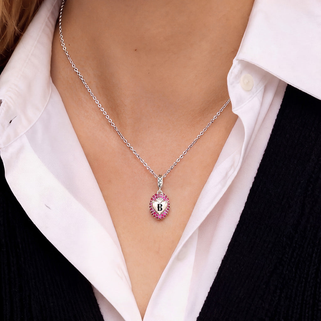 Gnoce Open Mouth Heart Engravable Charm Platinum-plated Silver Blend_2