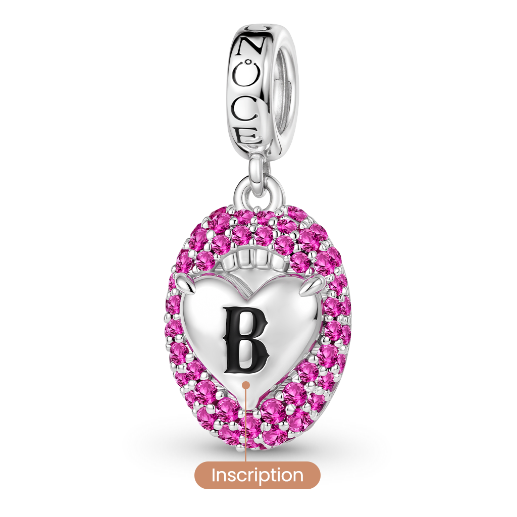 Gnoce Open Mouth Heart Engravable Charm Platinum-plated Silver Blend_5