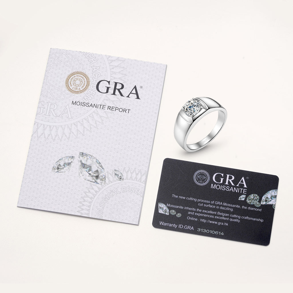 Gnoce Moissanite Solitaire Men Ring Platinum-plated Silver Blend_3