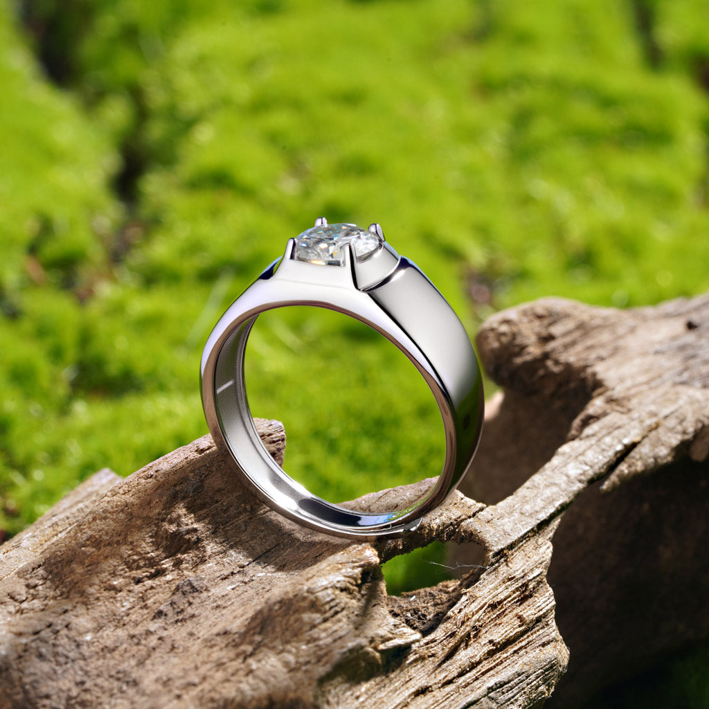 Gnoce Moissanite Solitaire Men Ring Platinum-plated Silver Blend_4