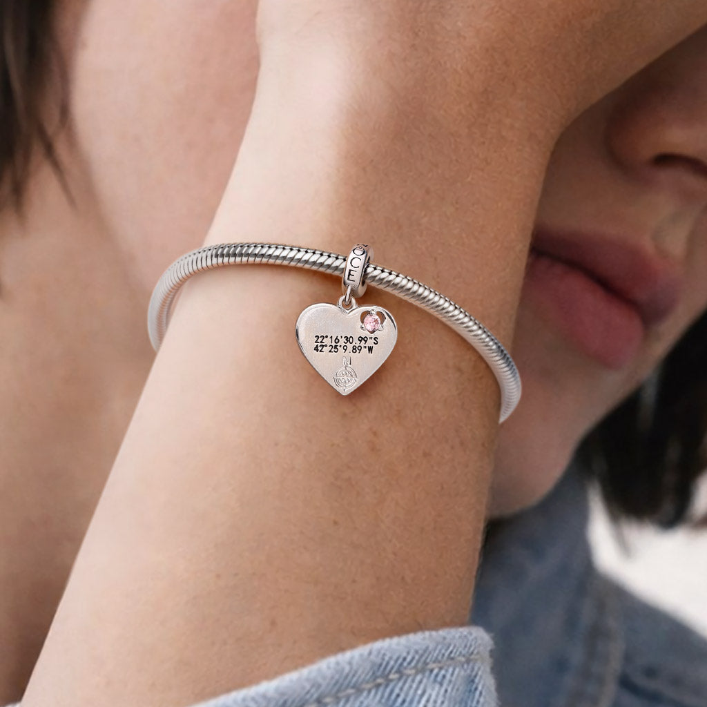 Gnoce Heart GPS Coordinate Engravable Charm Platinum-plated Silver Blend_2