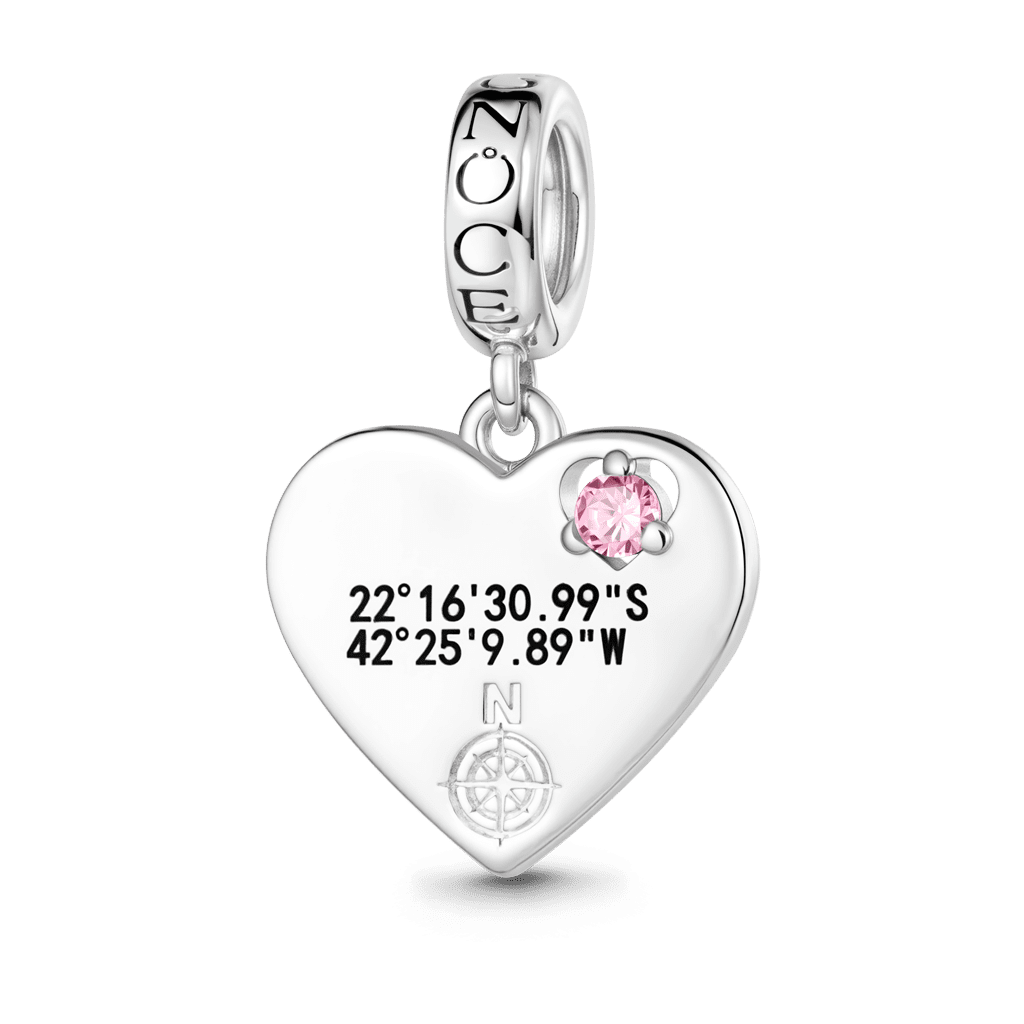 Gnoce Heart GPS Coordinate Engravable Charm Platinum-plated Silver Blend_1